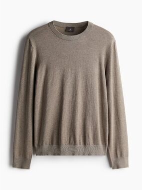H&M Men's Slim Fit Fine-Knit Cotton Pullover Sweater in Light Beige Size Large
